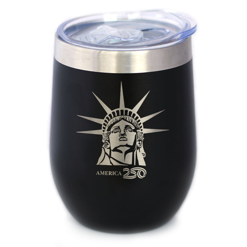 America 250 Statue of Liberty Profile Insulated Wine Tumbler with Sliding Lid America250 Official for 250th Anniversary of the USA 12oz Stainless Steel Tumbler