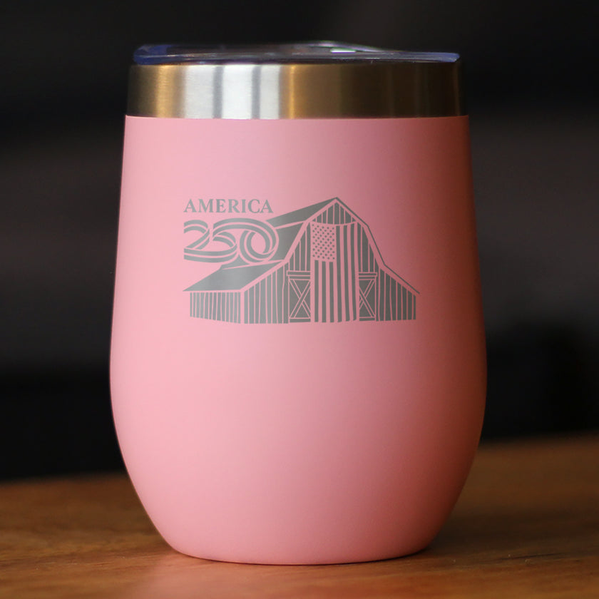 America 250 Homestead Barn Insulated Wine Tumbler with Sliding Lid America250 Official for 250th Anniversary of the USA 12oz Stainless Steel Tumbler