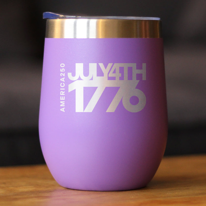 America 250 July 4 1776 Insulated Wine Tumbler with Sliding Lid America250 Official for 250th Anniversary of the USA 12oz Stainless Steel Tumbler