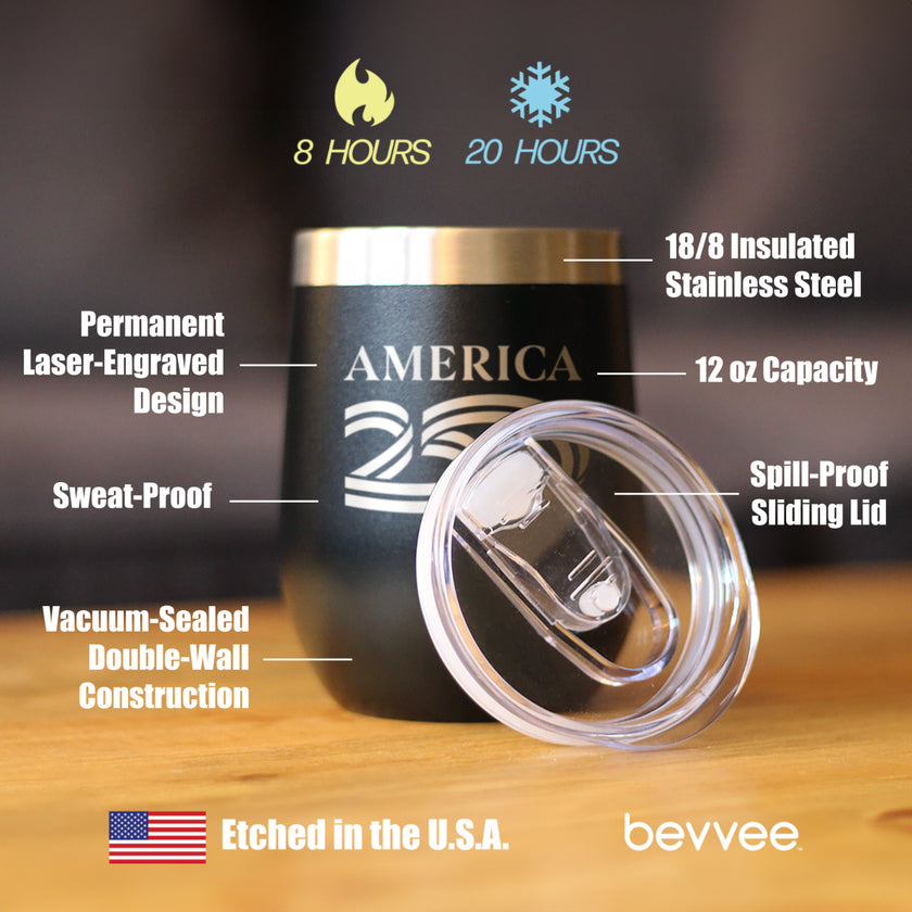 America 250 Logo Insulated Wine Tumbler with Sliding Lid America250 Official for 250th Anniversary of the USA 12oz Stainless Steel Tumbler