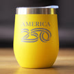 America 250 Logo Insulated Wine Tumbler with Sliding Lid America250 Official for 250th Anniversary of the USA 12oz Stainless Steel Tumbler