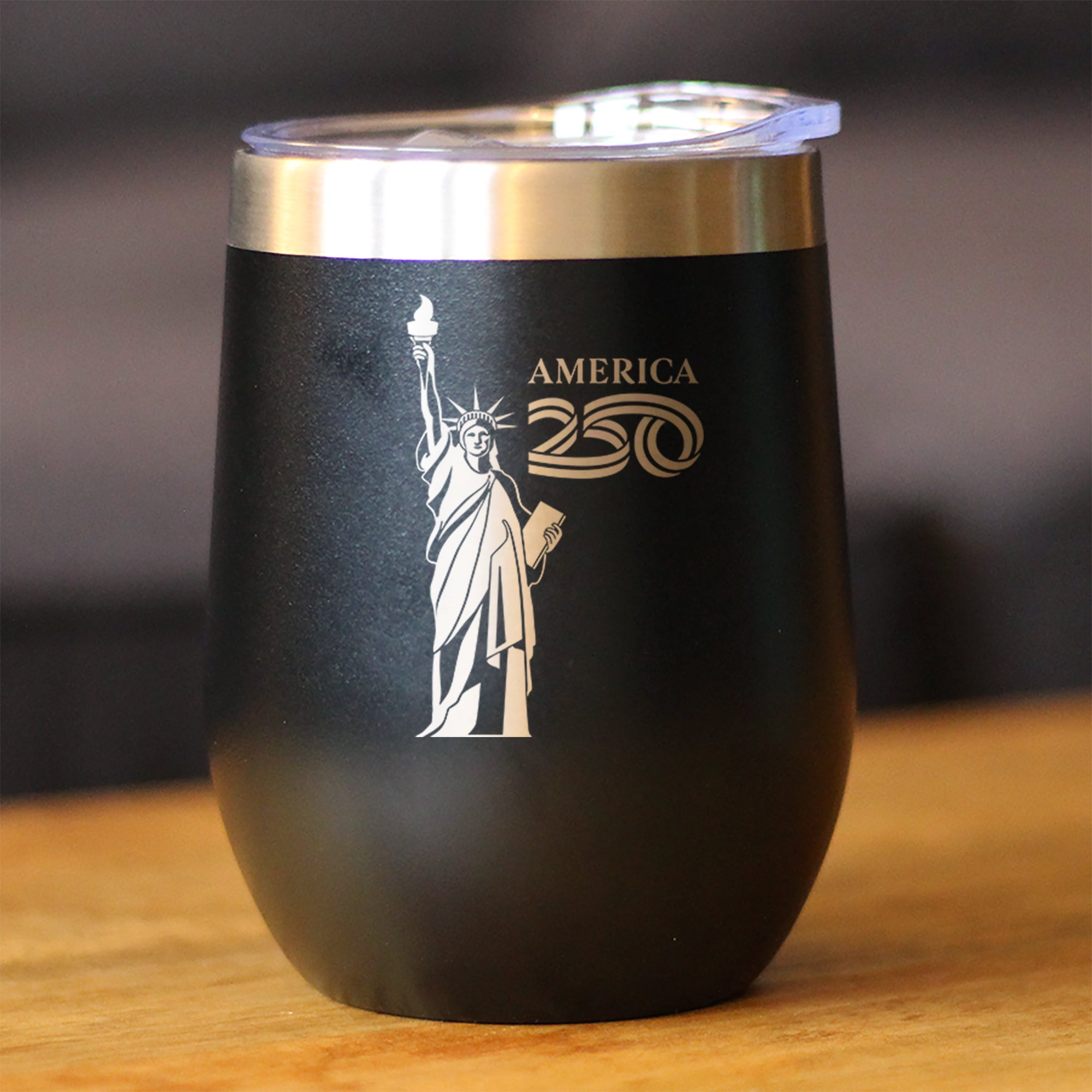 America 250 Statue of Liberty Insulated Wine Tumbler with Sliding Lid America250 Official for 250th Anniversary of the USA 12oz Stainless Steel Tumbler