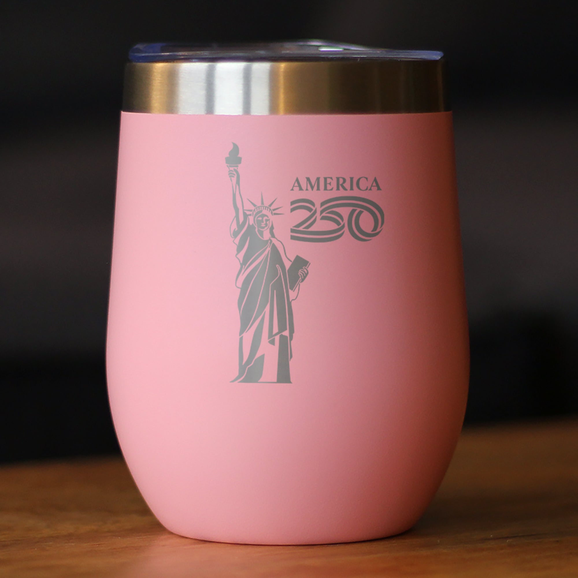 America 250 Statue of Liberty Insulated Wine Tumbler with Sliding Lid America250 Official for 250th Anniversary of the USA 12oz Stainless Steel Tumbler