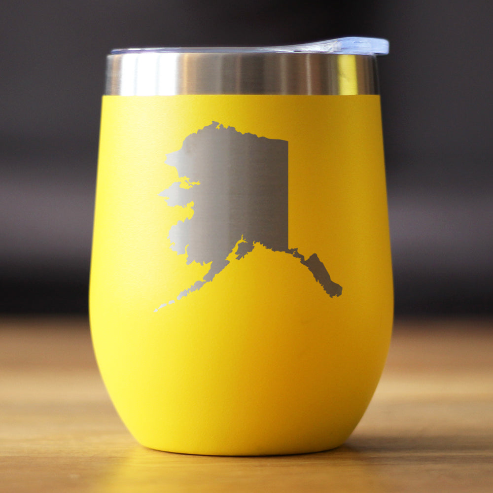 Alaska State Outline - Wine Tumbler Glass with Sliding Lid - Stainless Steel Travel Mug - Alaska Gifts and Decor for Women and Men Alaskans