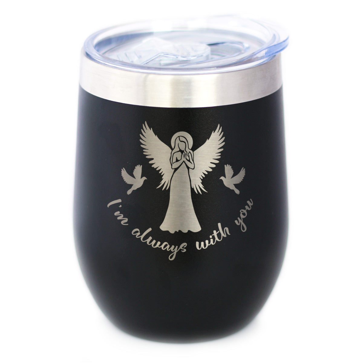 Always With You - Angel - Wine Tumbler Cup with Sliding Lid - Stainless Steel Insulated Mug - Sympathy Memorial Gifts for Bereavement Loss