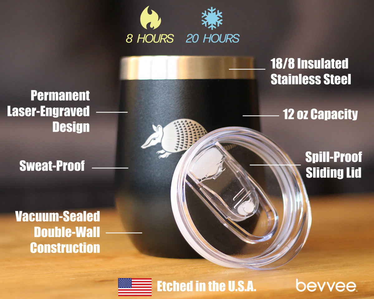 Armadillo Insulated Wine Tumbler with Sliding Lid Texas Gifts and Souvenirs 12oz Stainless Steel Tumbler