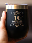 Happy 10th Anniversary Gifts Insulated Wine Tumbler with Sliding Lid 10 Year Anniversary Art Deco Party Decor 12oz Stainless Steel Tumbler