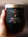 Happy 5th Anniversary Gifts Insulated Wine Tumbler with Sliding Lid 5 Year Anniversary Art Deco Party Decor 12oz Stainless Steel Tumbler