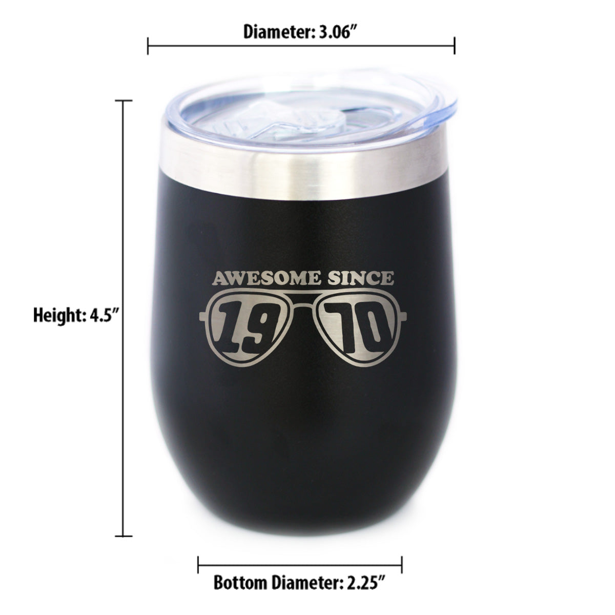 Awesome Since 1970 Insulated Wine Tumbler with Sliding Lid 55th Birthday Gift Ideas 12oz Stainless Steel Tumbler