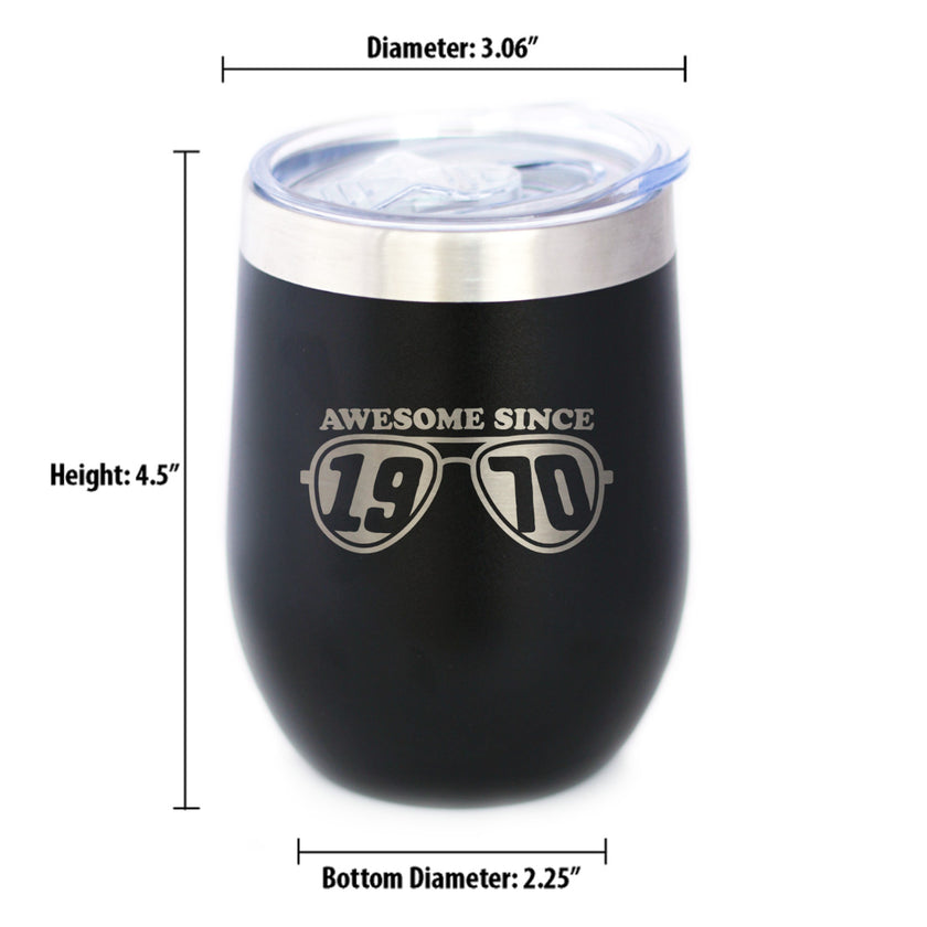 Awesome Since 1970 Insulated Wine Tumbler with Sliding Lid 55th Birthday Gift Ideas 12oz Stainless Steel Tumbler
