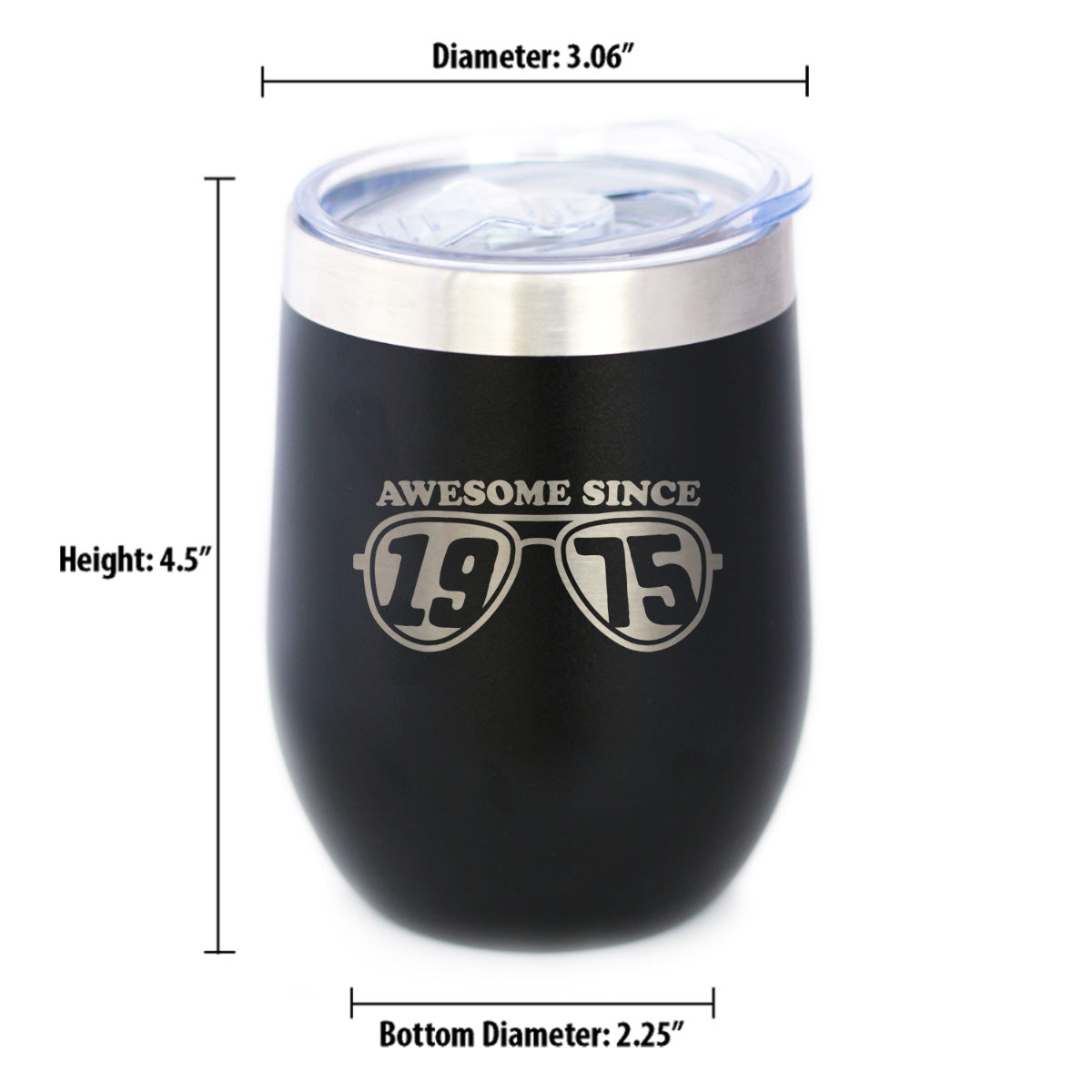 Awesome Since 1975 Insulated Wine Tumbler with Sliding Lid 50th Birthday Gift Ideas 12oz Stainless Steel Tumbler