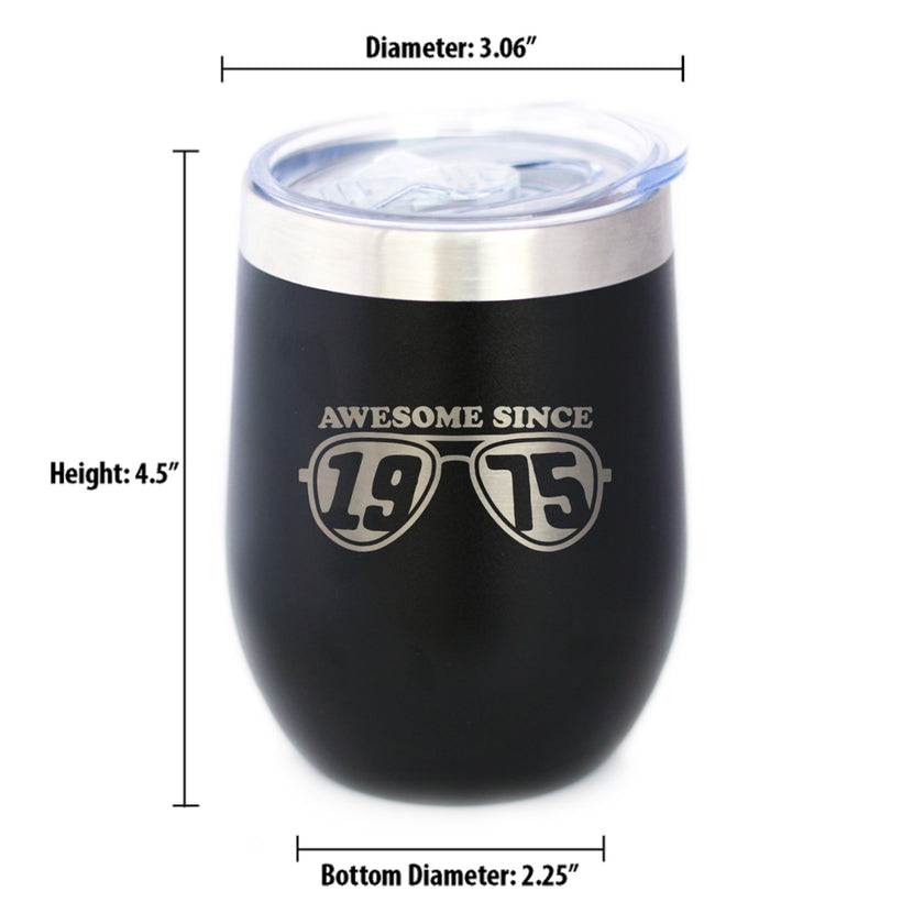 Awesome Since 1975 Insulated Wine Tumbler with Sliding Lid 50th Birthday Gift Ideas 12oz Stainless Steel Tumbler