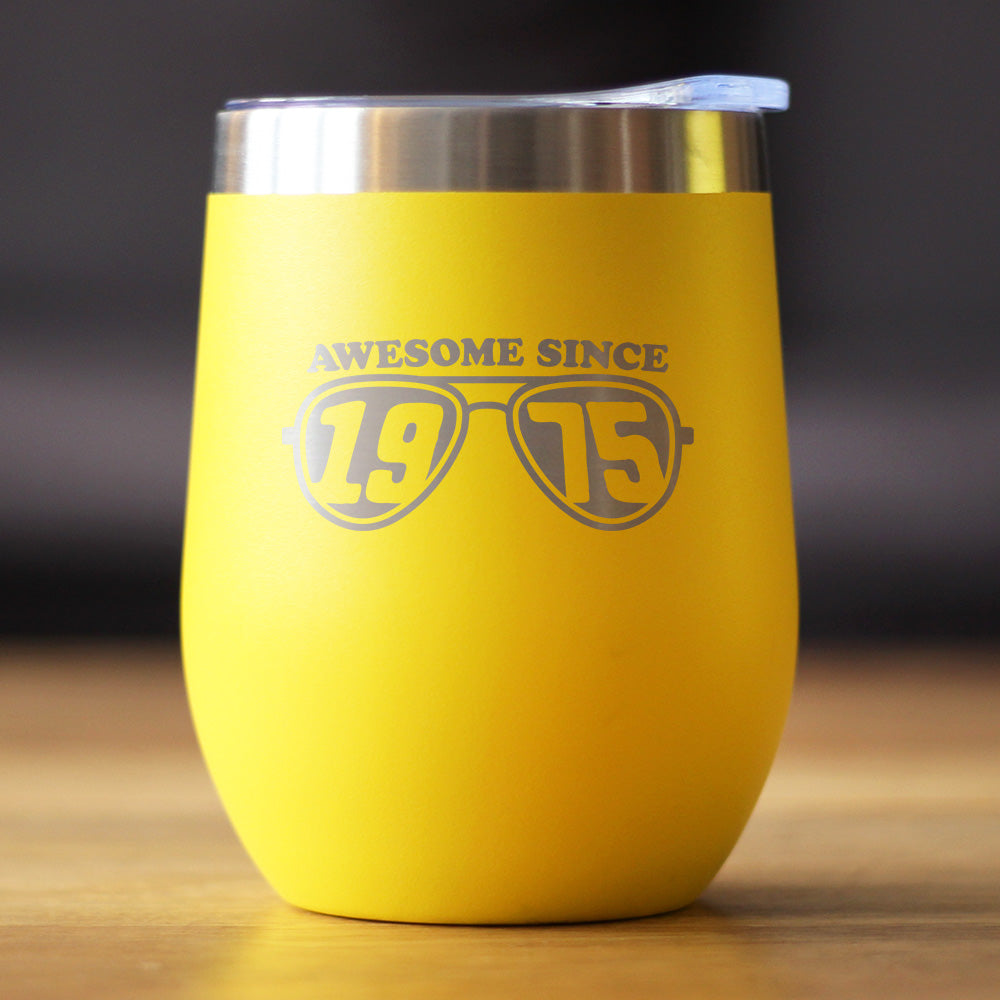 Awesome Since 1975 Insulated Wine Tumbler with Sliding Lid 50th Birthday Gift Ideas 12oz Stainless Steel Tumbler