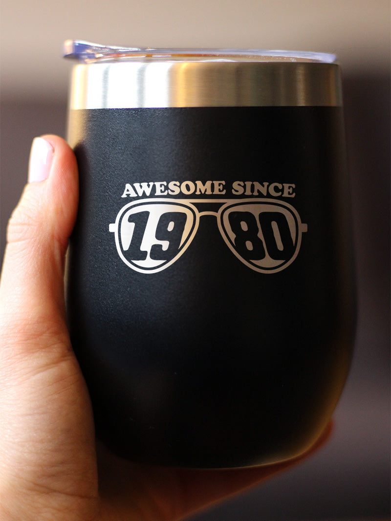 Awesome Since 1980 Insulated Wine Tumbler with Sliding Lid 45th Birthday Gift Ideas 12oz Stainless Steel Tumbler