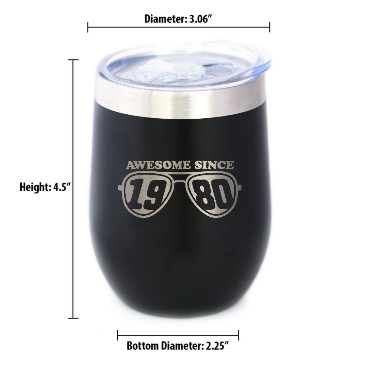 Awesome Since 1980 Insulated Wine Tumbler with Sliding Lid 45th Birthday Gift Ideas 12oz Stainless Steel Tumbler