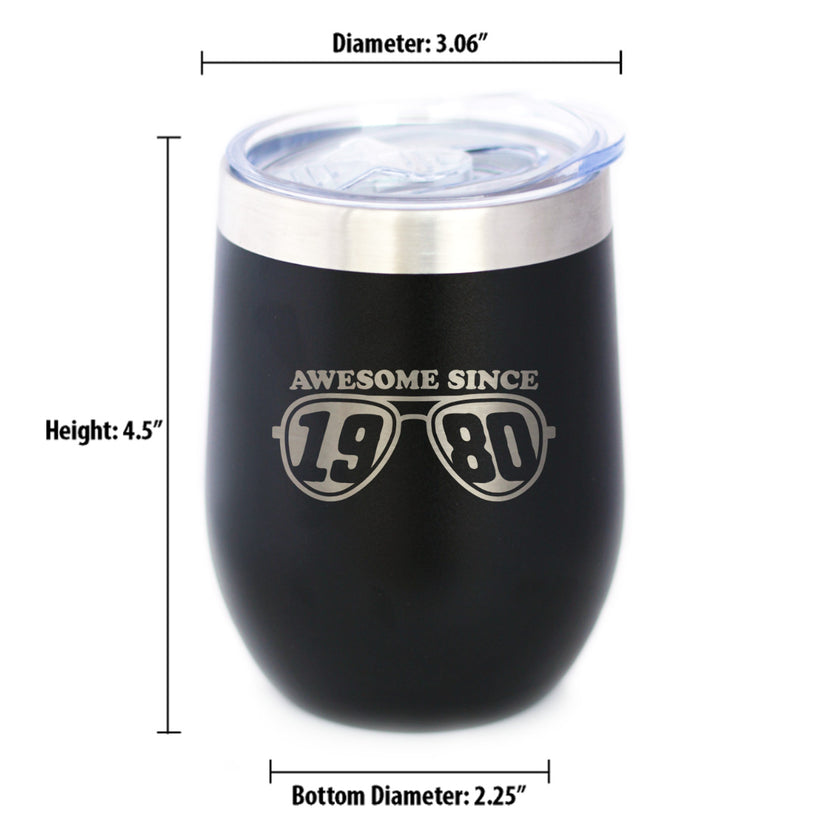 Awesome Since 1980 Insulated Wine Tumbler with Sliding Lid 45th Birthday Gift Ideas 12oz Stainless Steel Tumbler