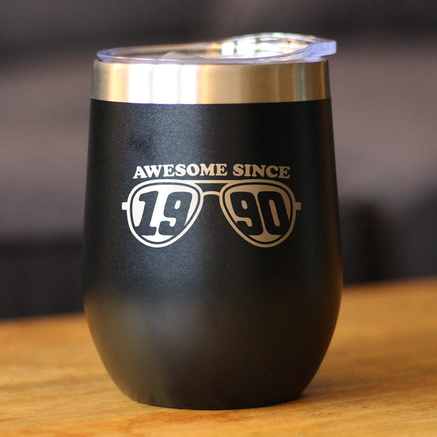 Awesome Since 1990 Insulated Wine Tumbler with Sliding Lid 35th Birthday Gift Ideas 12oz Stainless Steel Tumbler