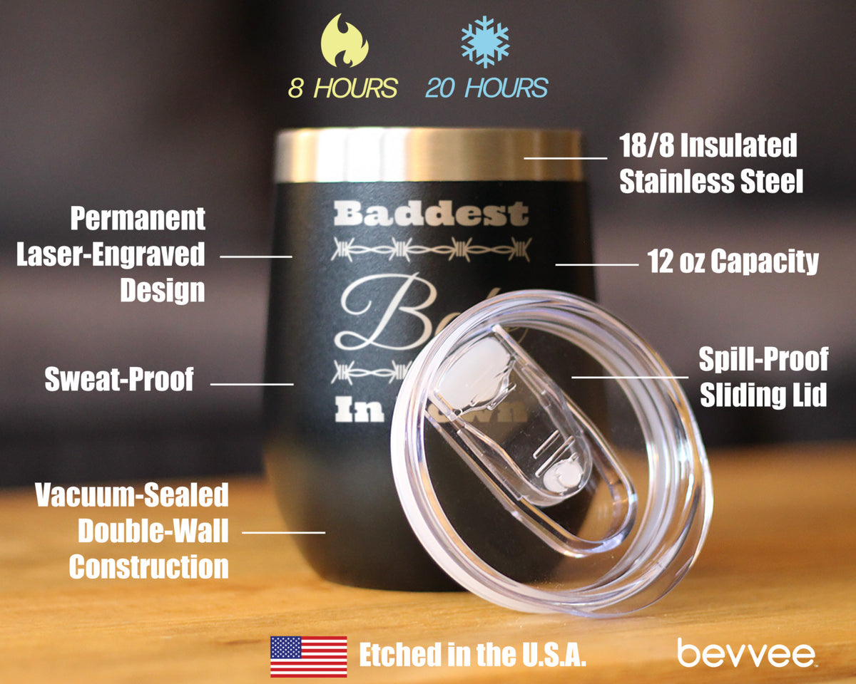 Baddest Babe in Town Insulated Wine Tumbler with Sliding Lid Gifts for Women with Attitude 12oz Stainless Steel Tumbler