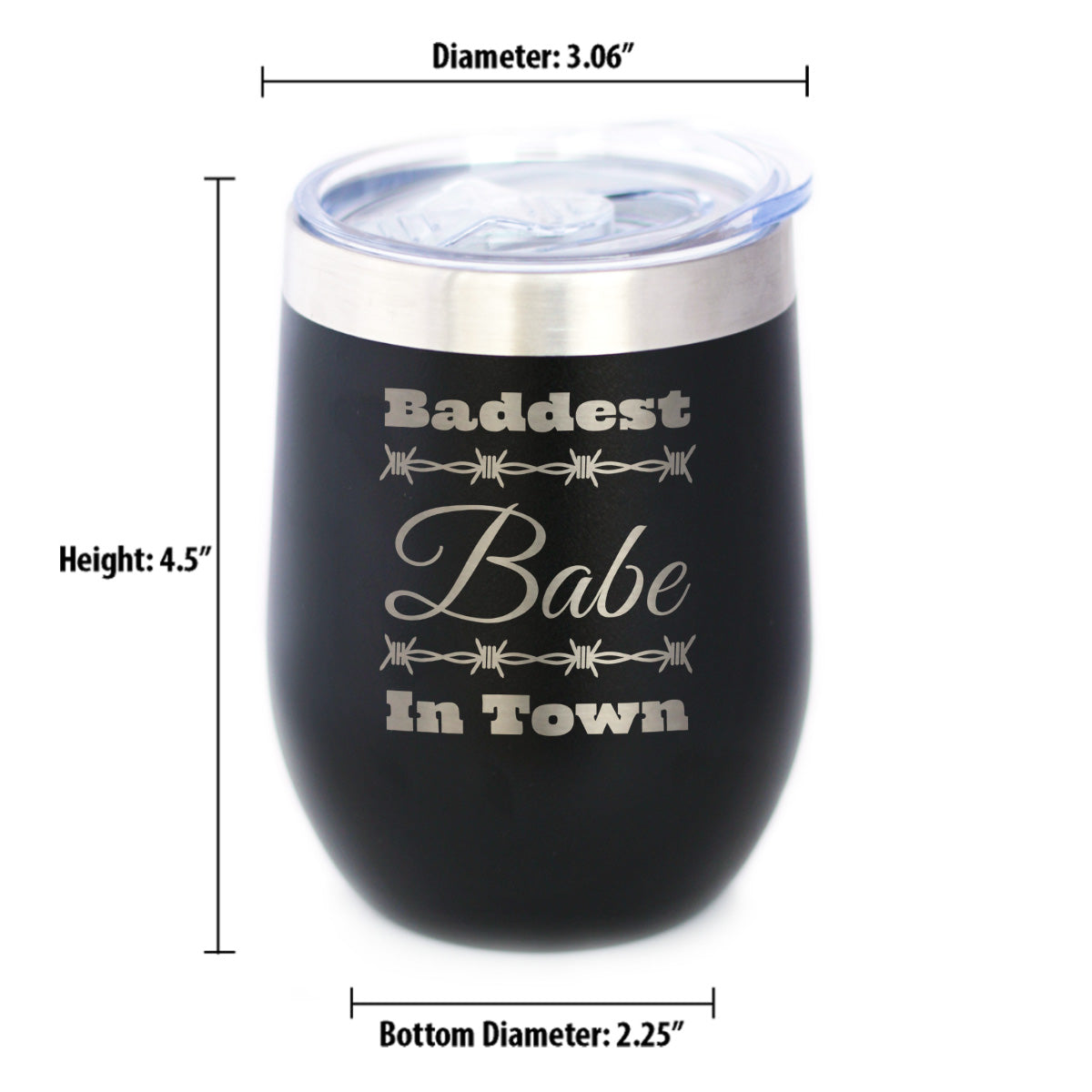 Baddest Babe in Town Insulated Wine Tumbler with Sliding Lid Gifts for Women with Attitude 12oz Stainless Steel Tumbler
