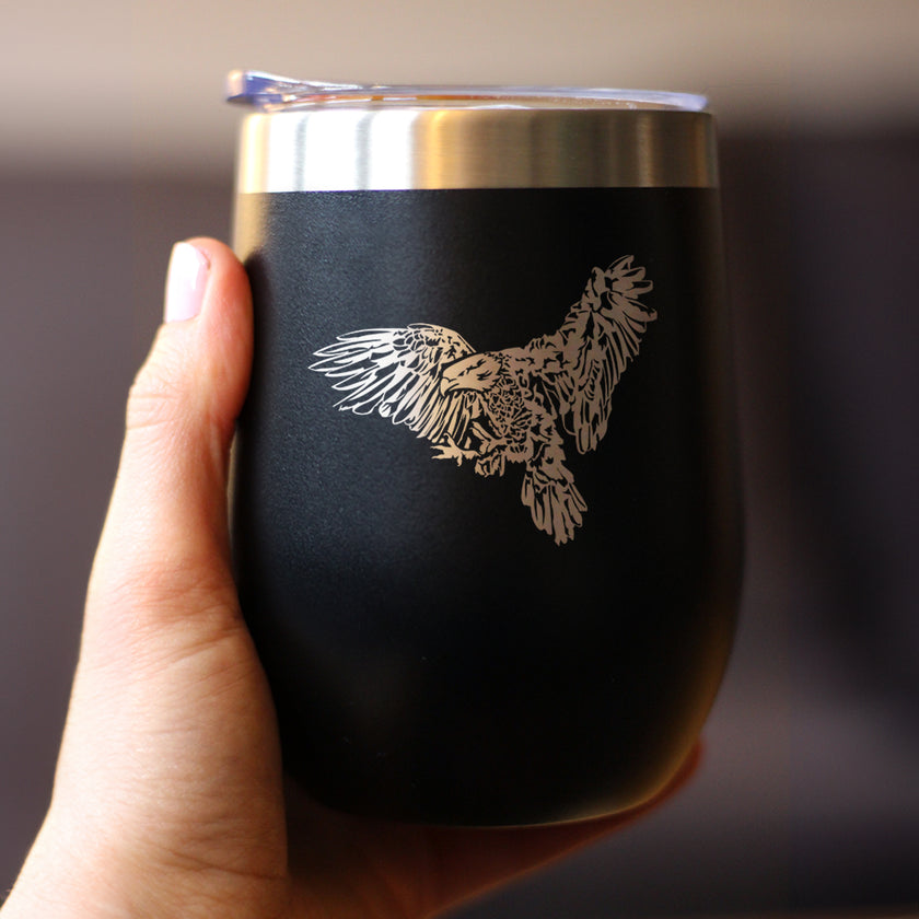 Bald Eagle Insulated Wine Tumbler with Sliding Lid Patriotic American Decorations and Gifts 12oz Stainless Steel Tumbler