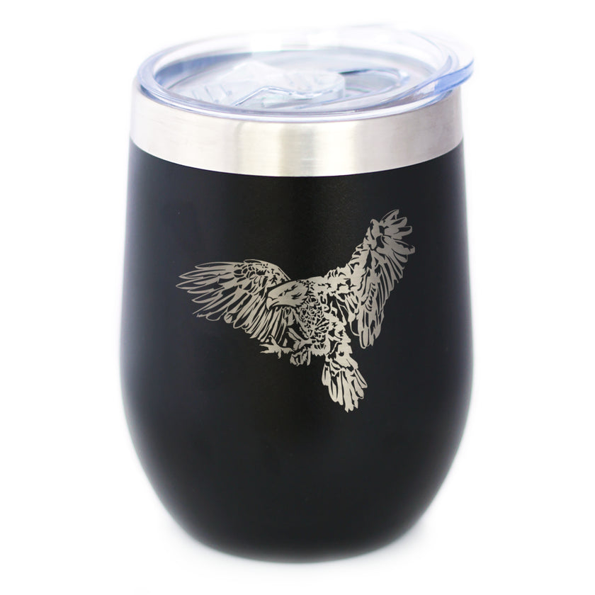Bald Eagle Insulated Wine Tumbler with Sliding Lid Patriotic American Decorations and Gifts 12oz Stainless Steel Tumbler
