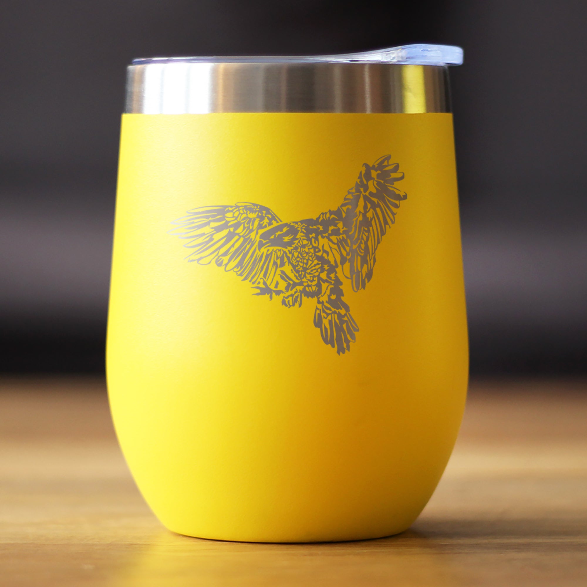 Bald Eagle Insulated Wine Tumbler with Sliding Lid Patriotic American Decorations and Gifts 12oz Stainless Steel Tumbler