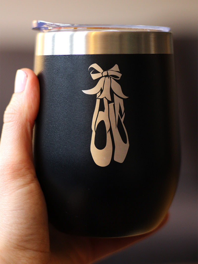 Ballet Shoes - Wine Tumbler Cup with Sliding Lid - Stainless Steel Insulated Mug - Ballerina and Dance Teacher Gifts