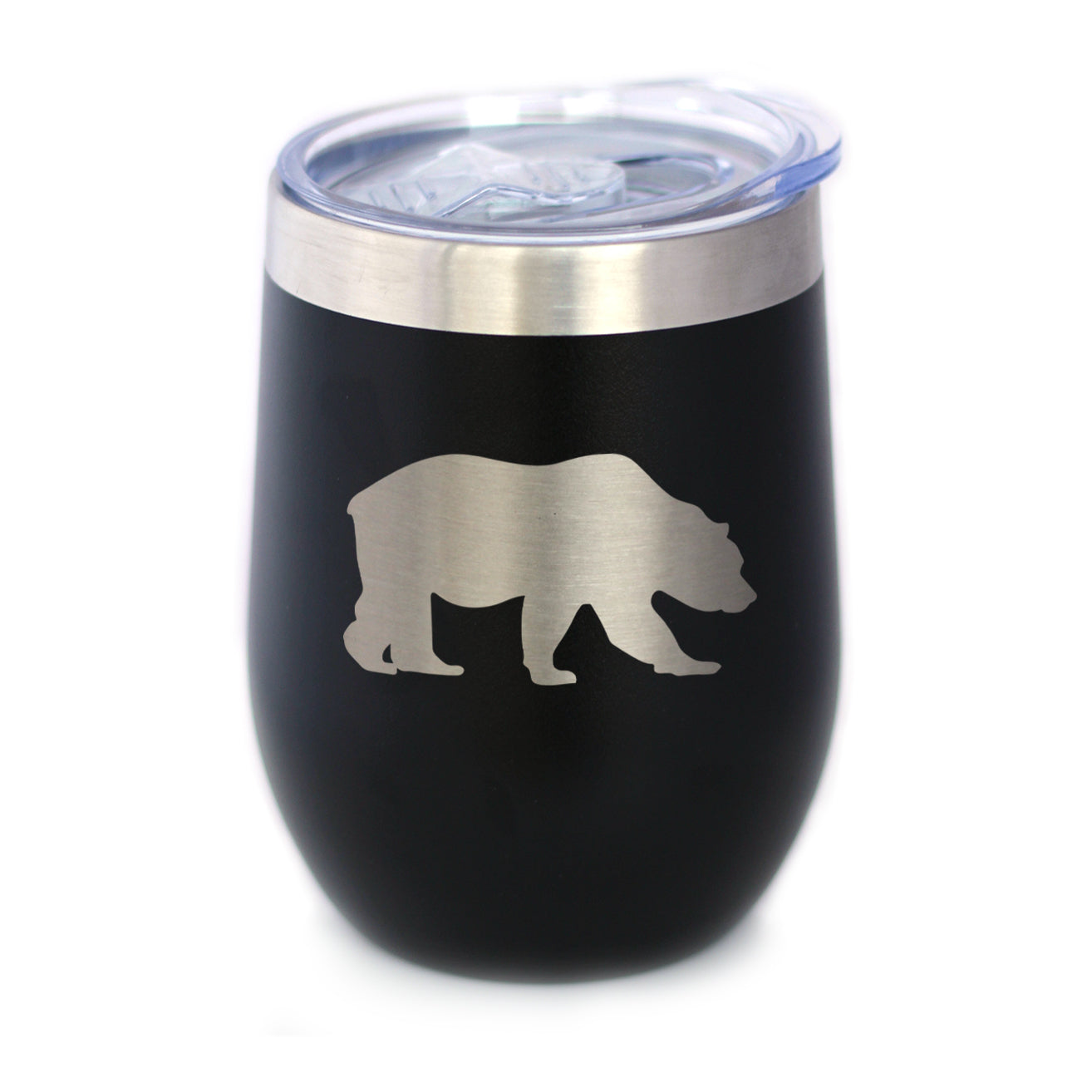 Bear Silhouette Wine Tumbler Glass with Sliding Lid Stainless