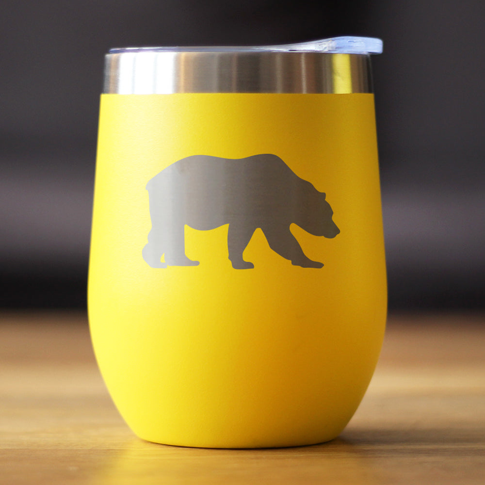 Bear Silhouette - Wine Tumbler Glass with Sliding Lid - Stainless Steel Insulated Mug - Bear Gifts for Women and Men