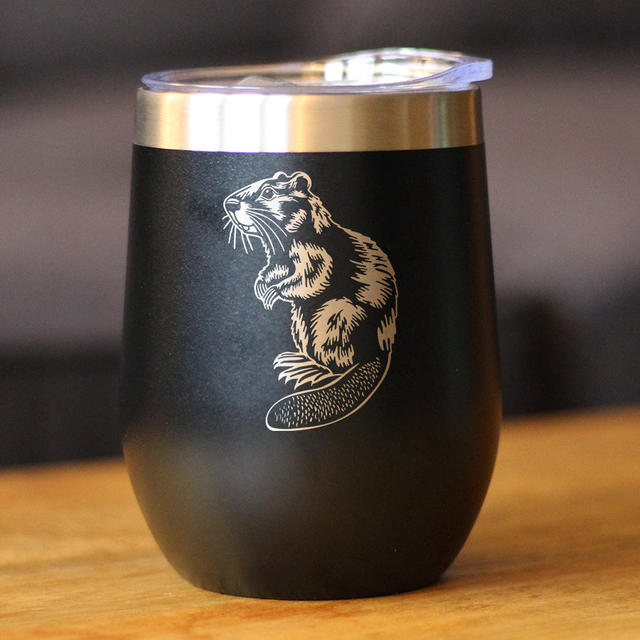 Beaver - Insulated Wine Tumbler with Sliding Lid - Beaver Gifts and Rustic Cabin Home Decor - 12oz Stainless Steel Tumbler