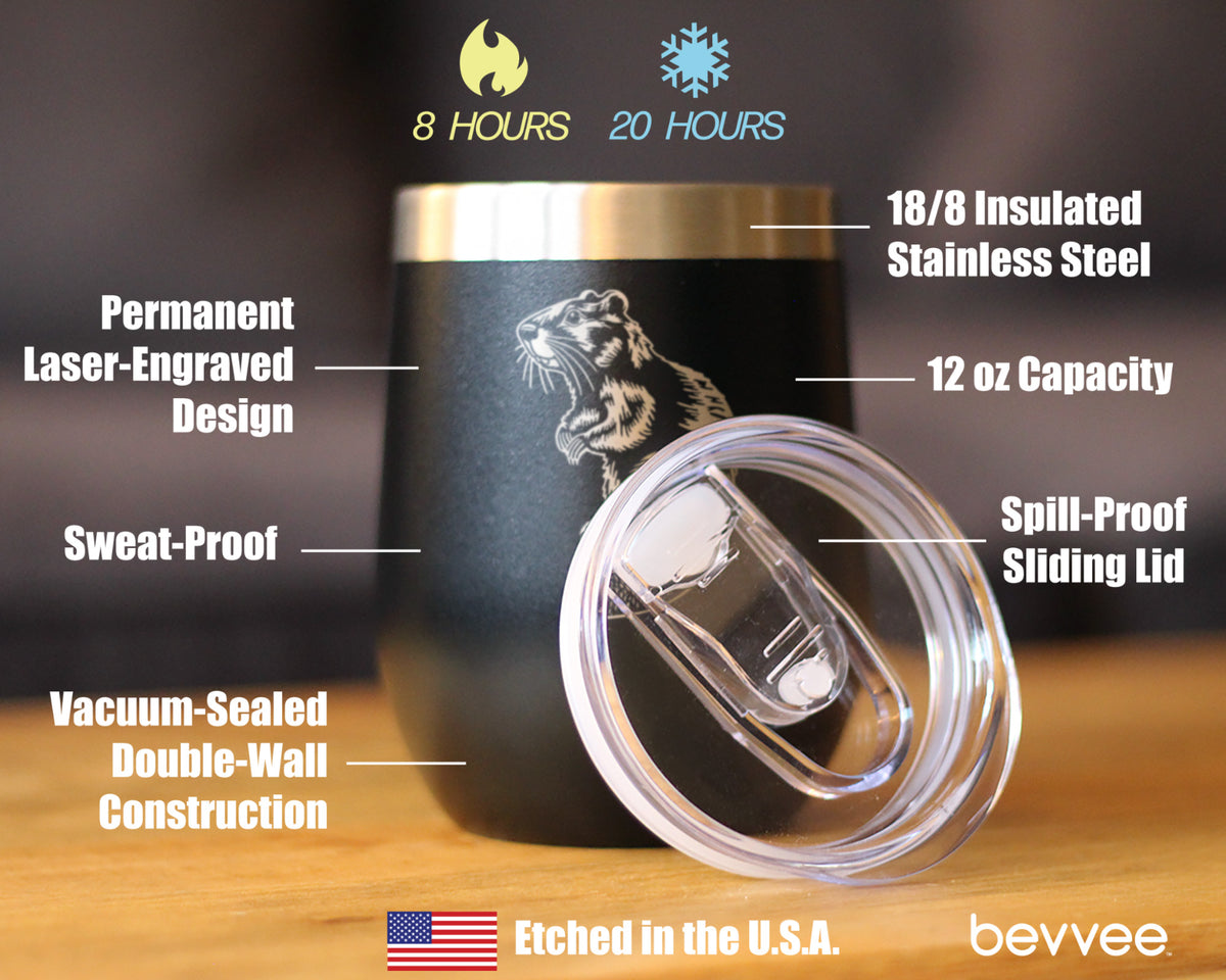 Beaver - Insulated Wine Tumbler with Sliding Lid - Beaver Gifts and Rustic Cabin Home Decor - 12oz Stainless Steel Tumbler