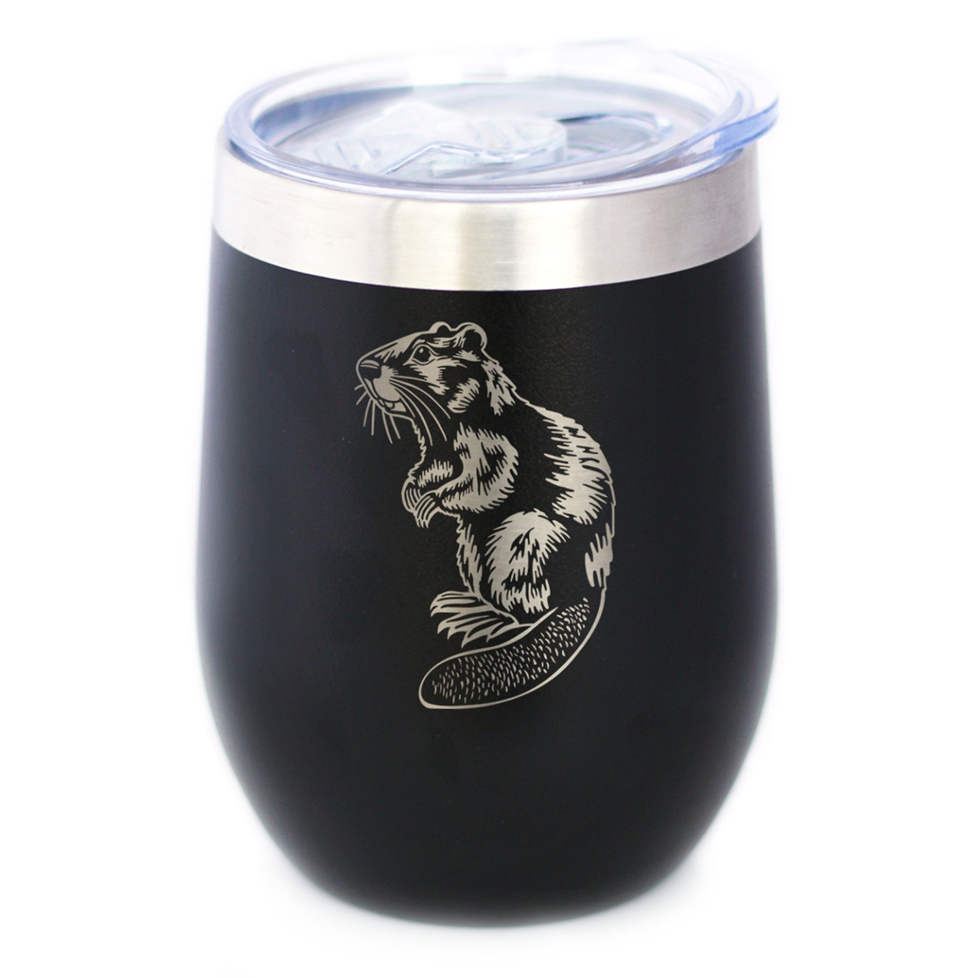Beaver - Insulated Wine Tumbler with Sliding Lid - Beaver Gifts and Rustic Cabin Home Decor - 12oz Stainless Steel Tumbler