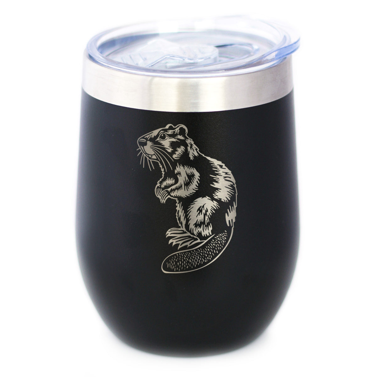 Beaver - Insulated Wine Tumbler with Sliding Lid - Beaver Gifts and Rustic Cabin Home Decor - 12oz Stainless Steel Tumbler