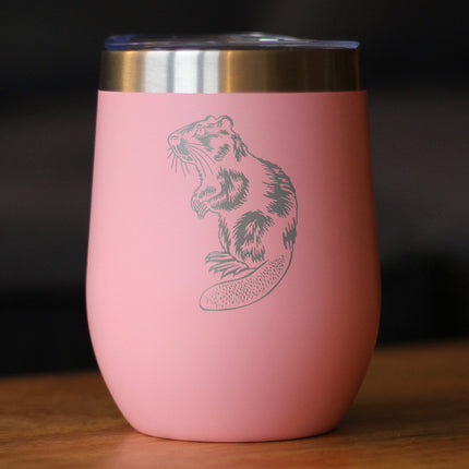 Beaver - Insulated Wine Tumbler with Sliding Lid - Beaver Gifts and Rustic Cabin Home Decor - 12oz Stainless Steel Tumbler