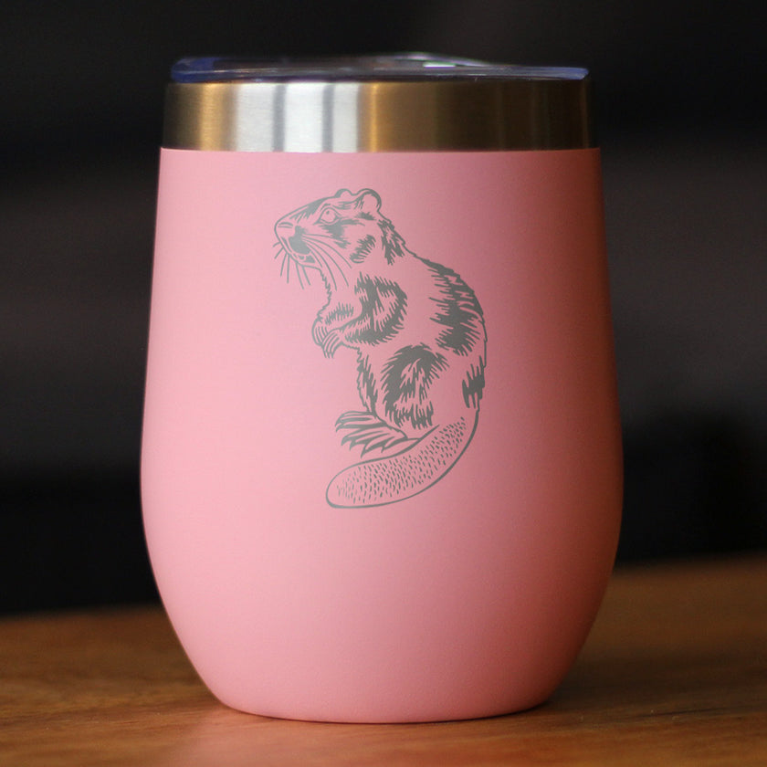 Beaver - Insulated Wine Tumbler with Sliding Lid - Beaver Gifts and Rustic Cabin Home Decor - 12oz Stainless Steel Tumbler