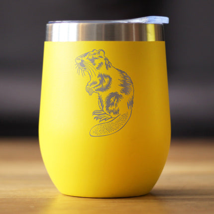 Beaver - Insulated Wine Tumbler with Sliding Lid - Beaver Gifts and Rustic Cabin Home Decor - 12oz Stainless Steel Tumbler