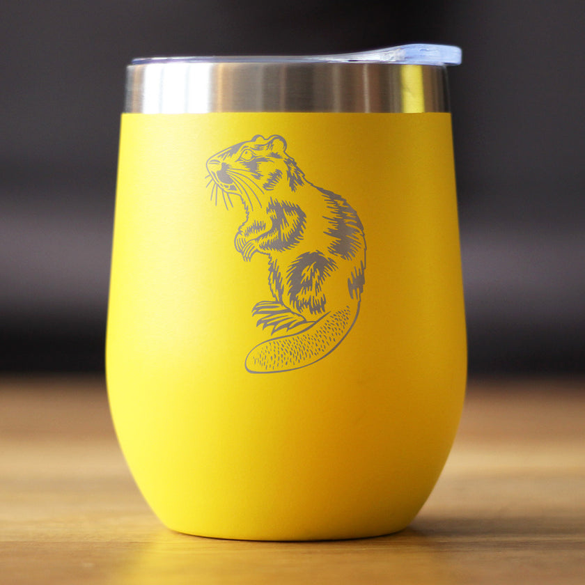 Beaver - Insulated Wine Tumbler with Sliding Lid - Beaver Gifts and Rustic Cabin Home Decor - 12oz Stainless Steel Tumbler