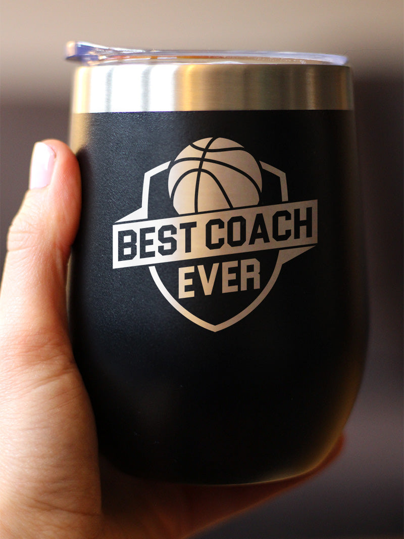 Basketball Coach Gifts for Coaches Insulated Wine Tumbler with Sliding Lid Best Coach Ever 12oz Stainless Steel Tumbler