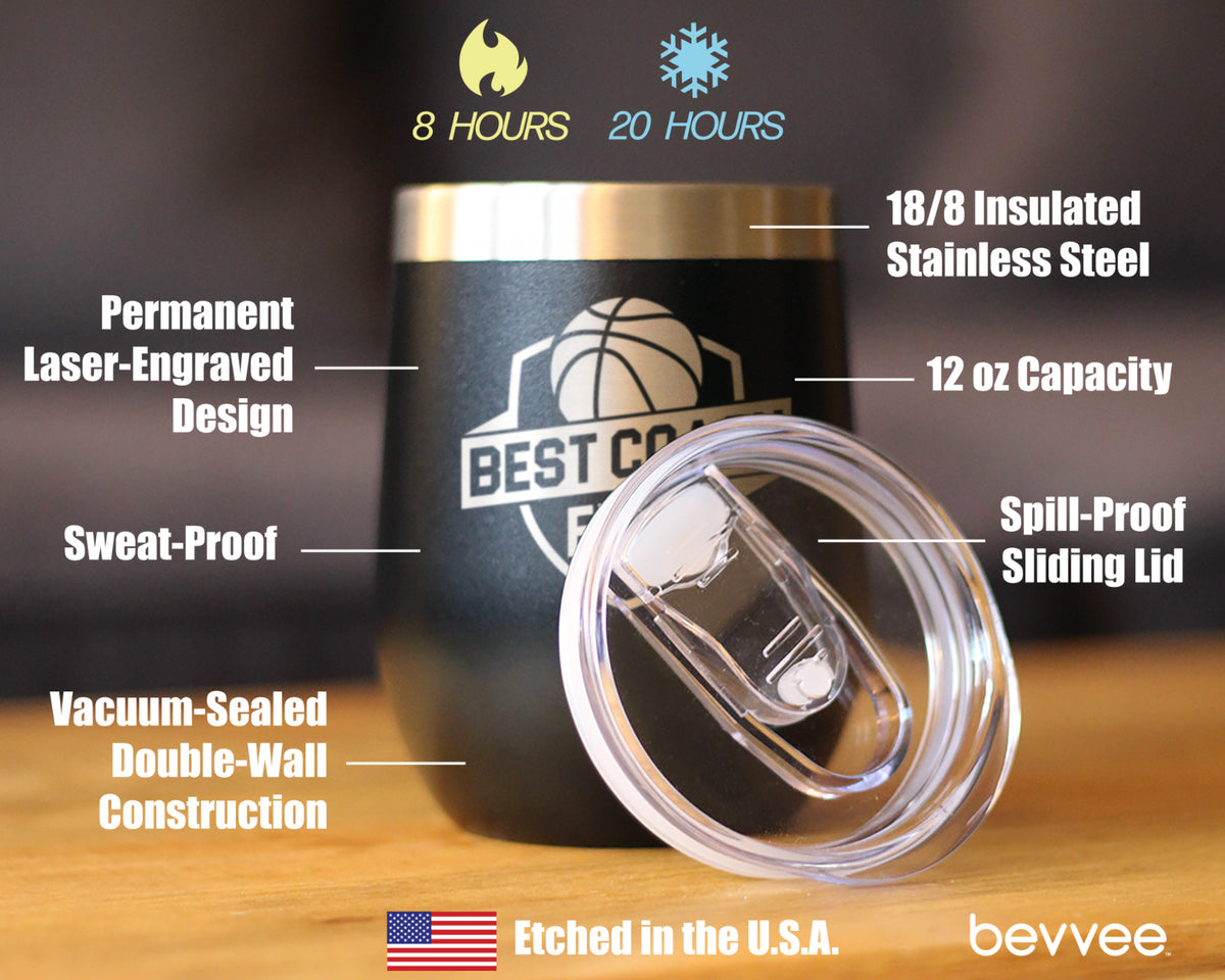 Basketball Coach Gifts for Coaches Insulated Wine Tumbler with Sliding Lid Best Coach Ever 12oz Stainless Steel Tumbler
