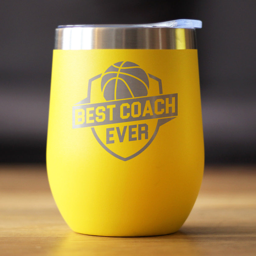Basketball Coach Gifts for Coaches Insulated Wine Tumbler with Sliding Lid Best Coach Ever 12oz Stainless Steel Tumbler