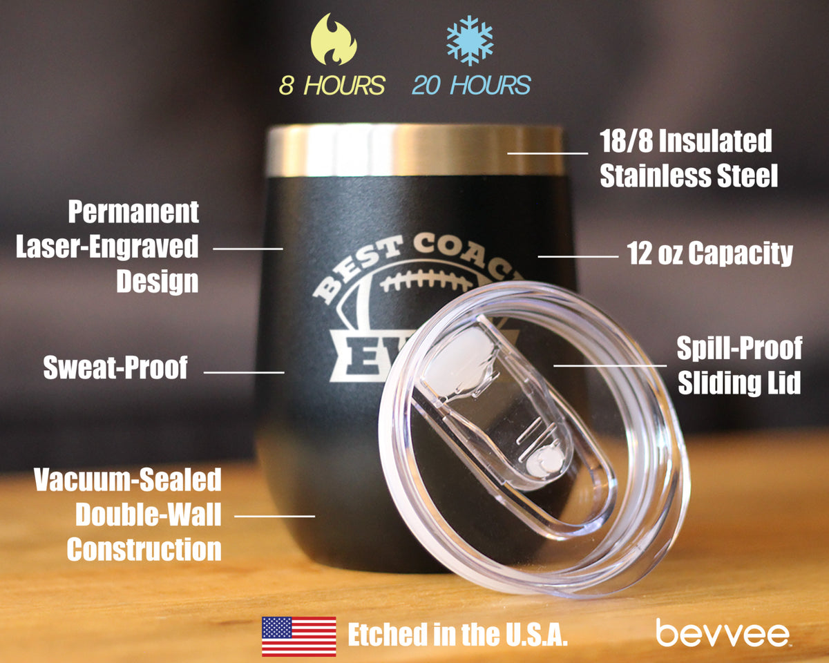 Coach Gifts for Football Coaches Insulated Wine Tumbler with Sliding Lid Best Coach Ever 12oz Stainless Steel Tumbler