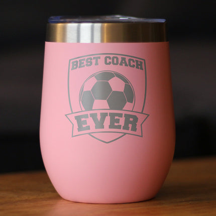 Soccer Gifts for Coaches Insulated Wine Tumbler with Sliding Lid - Best Coach Ever - 12oz Stainless Steel Tumbler