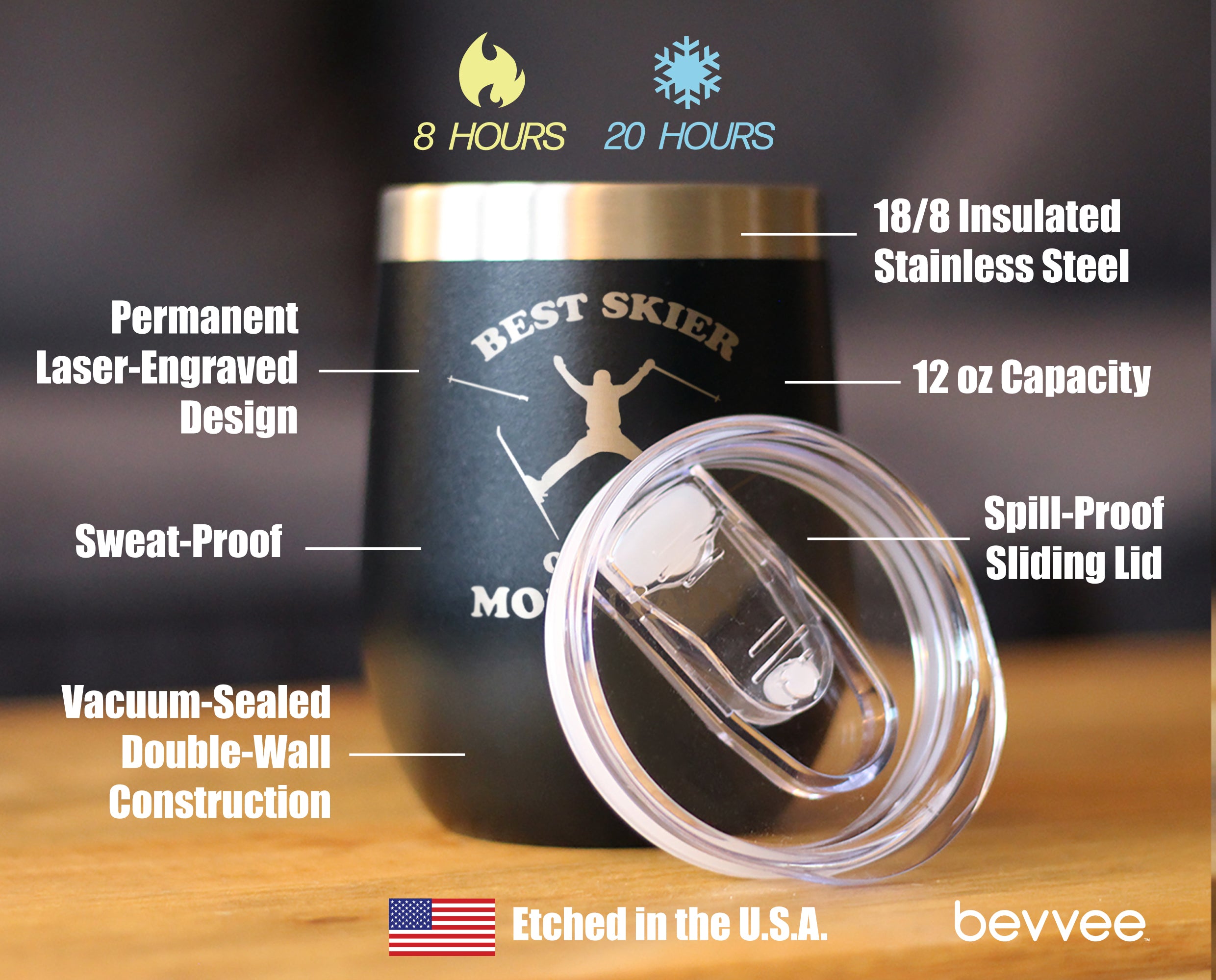 Best Skier On The Mountain - Wine Tumbler Glass with Sliding Lid - Stainless Steel Travel Mug - Fun Skiing Gifts and Decor for Skiers