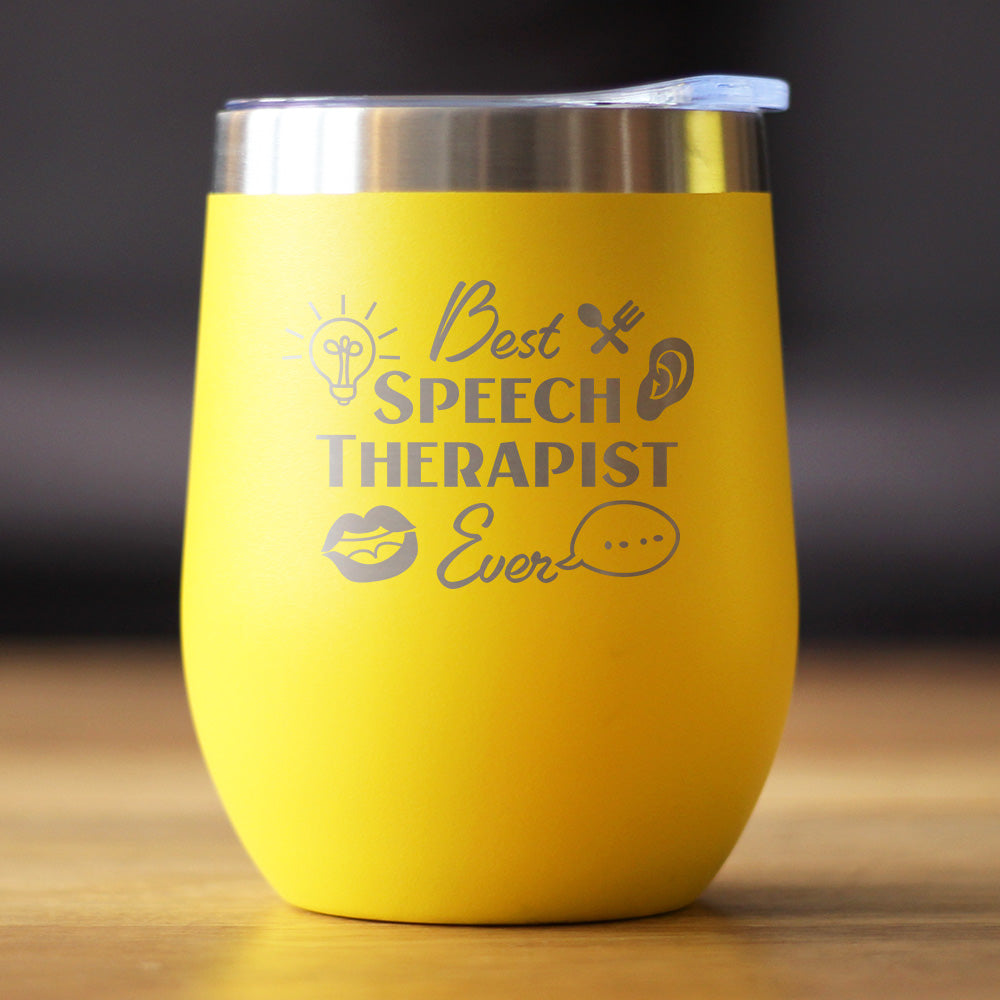 Best Speech Therapist - Wine Tumbler Cup with Sliding Lid - Stainless Steel Insulated Mug - Speech Pathologist Gifts