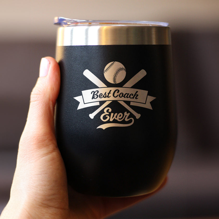 Baseball Gifts for Coaches Insulated Wine Tumbler with Sliding Lid Best Coach Ever 12oz Stainless Steel Tumbler