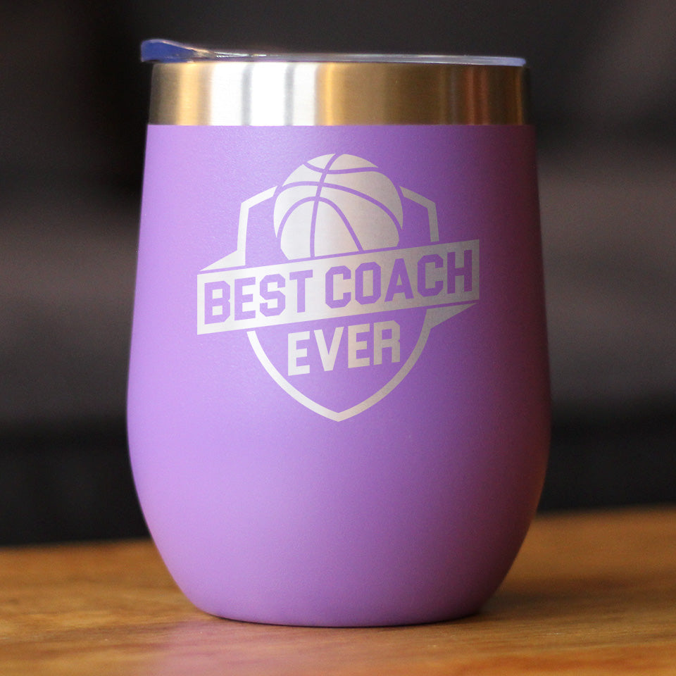Basketball Coach Gifts for Coaches Insulated Wine Tumbler with Sliding Lid Best Coach Ever 12oz Stainless Steel Tumbler