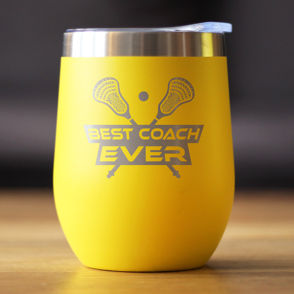 Lacrosse Coach Gifts for Coaches Insulated Wine Tumbler with Sliding Lid Best Coach Ever 12oz Stainless Steel Tumbler