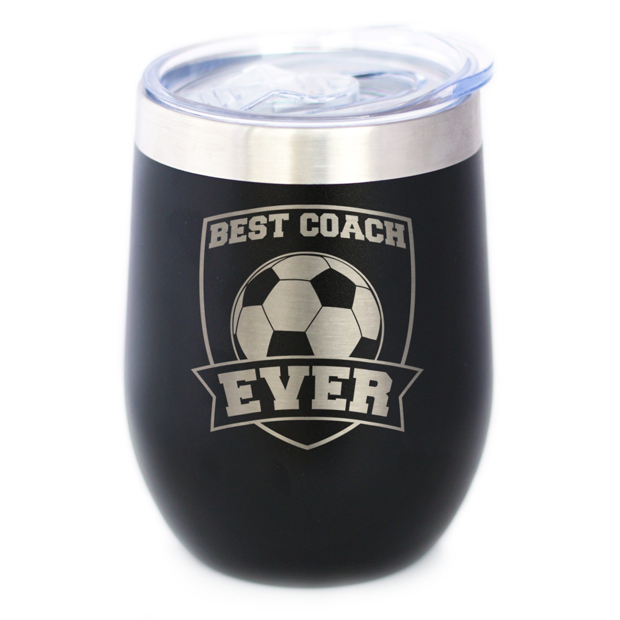 Soccer Gifts for Coaches Insulated Wine Tumbler with Sliding Lid - Best Coach Ever - 12oz Stainless Steel Tumbler