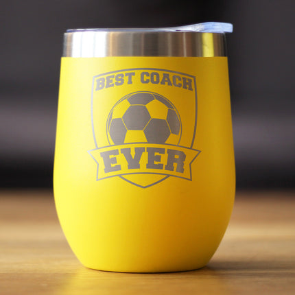 Soccer Gifts for Coaches Insulated Wine Tumbler with Sliding Lid - Best Coach Ever - 12oz Stainless Steel Tumbler