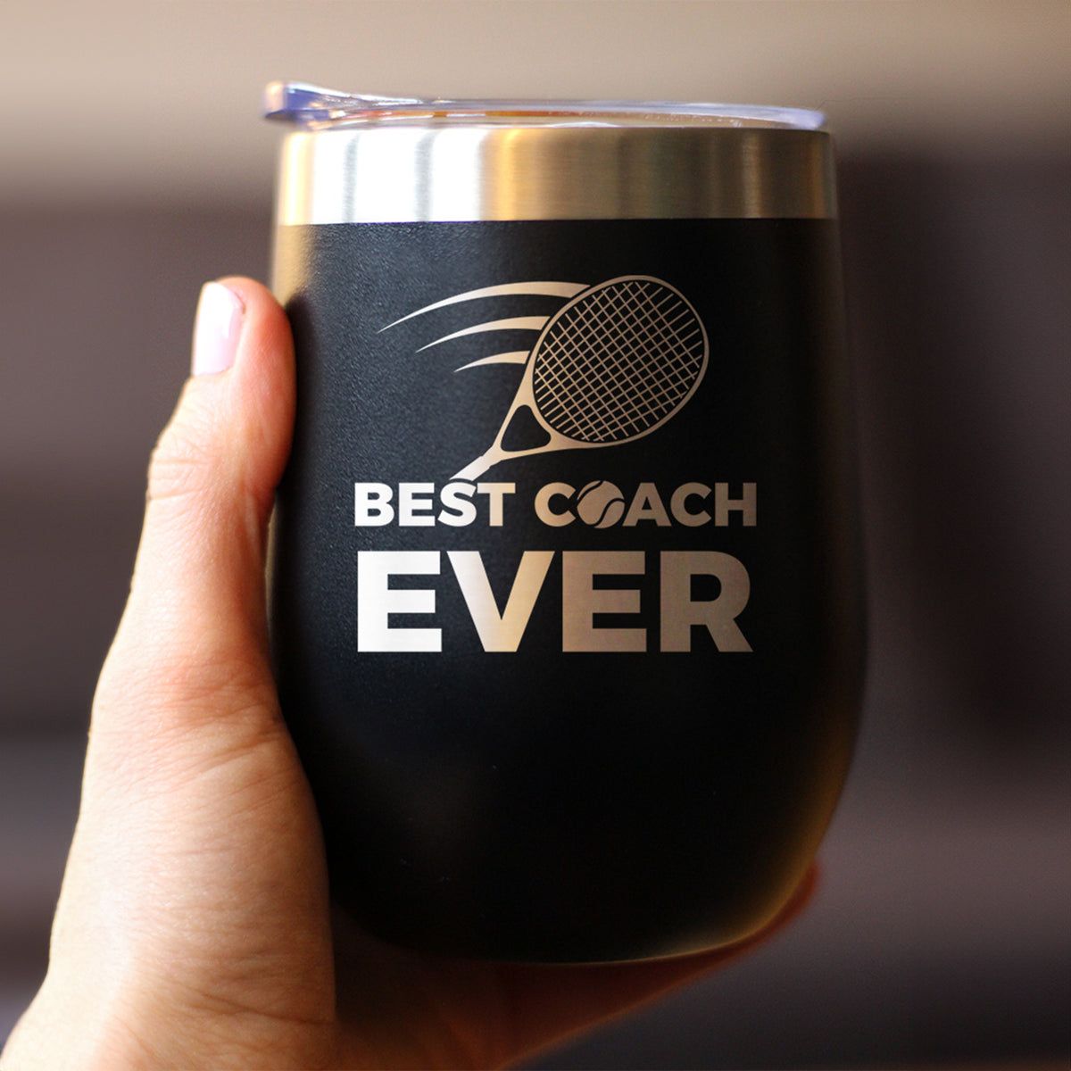 Tennis Coach Gifts for Coaches Insulated Wine Tumbler with Sliding Lid Best Coach Ever 12oz Stainless Steel Tumbler